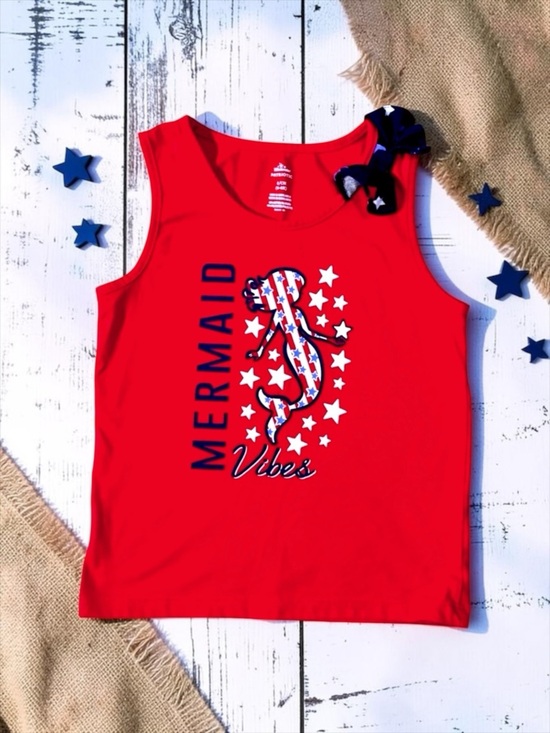 Way To Celebrate Other - Way to Celebrate Girls Red “Mermaid Vibes” Patriotic Mermaid Tee S (6/6X)